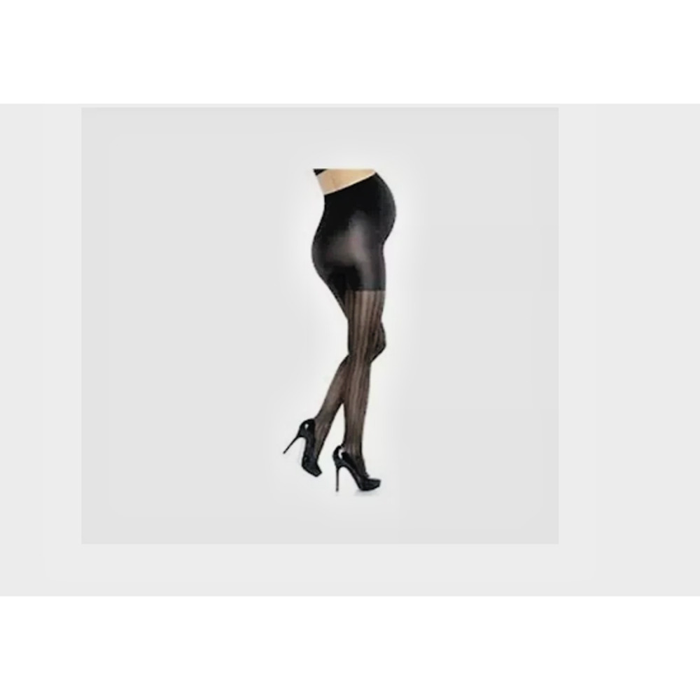Assets Spanx Marvelous Mama Terrific Tights Maternity Black Opaque Stripe Sz 4